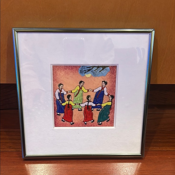 Korean copper enamel framed Artwith women Dancing Figures in a circle